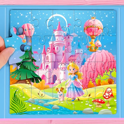 Mermaid Princess Unicorn Magnetic Puzzles for Toddlers 3-5 Girls, 3x20 Travel Puzzles for Toddlers 4-6 Montessori Preschool Learning Activities, Ideal Road Trip Activities Toys for 3 4 5 6 Girls - style: Princess 60Pcs