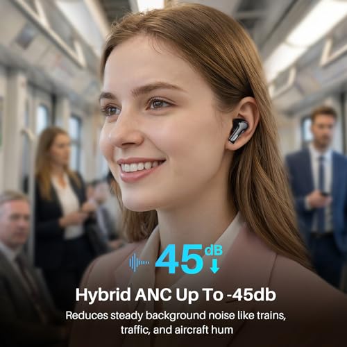 TOZO Hybrid Active Noise Cancelling Wireless Earbuds 6 Mics AI Clear Call | 68H Playtime LED Display 32 Preset EQs App Bluetooth 5.3 IPX8 Waterproof Ear Buds - color: Black