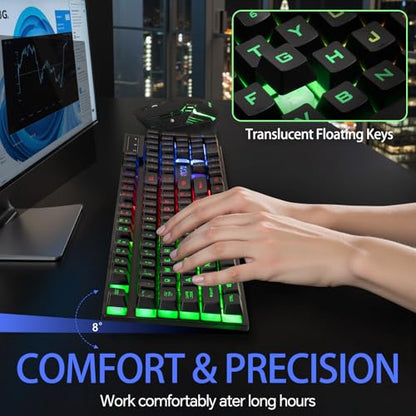 CHONCHOW USB Wireless Gaming Keyboard and Mouse Combo, LED Backlit Ergonomic Mechanical Feeling Keyboard, Rechargeable 2500mAh Battery, Anti-ghosting Keyboards 7D 3600DPI Mice for PC Gamer