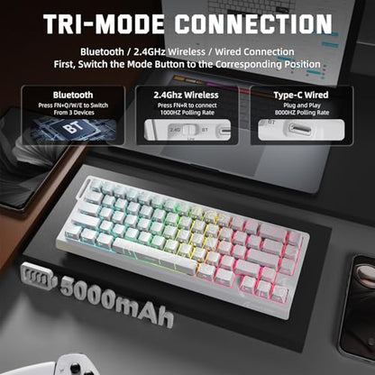 ATTACK SHARK X11 & X68 PRO HE Wireless Gaming Combo,Rapid Trigger Hall Effect Magnetic Switch 8K Keyboard,Ultra-Light 22K DPI PAW3311 Optical Sensor Mouse,RGB Backlit Tri-Mode with Coiled Cable-White - color: White