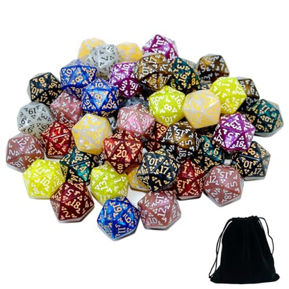 SmartDealsPro 50-Pack D6 D12 D20 6 12 20 Sided Dice Polyhedral Dice with Pouch for DND RPG MTG Table Game (D20, Dragon Pattern) - color: Dragon Pattern, style: D20