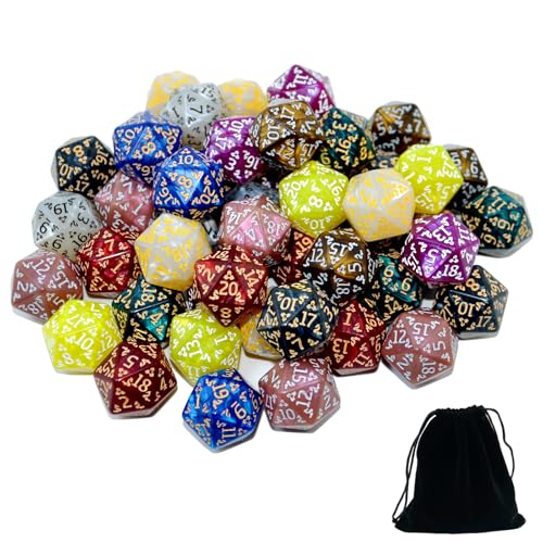 SmartDealsPro 50-Pack D6 D12 D20 6 12 20 Sided Dice Polyhedral Dice with Pouch for DND RPG MTG Table Game (D20, Dragon Pattern) - color: Dragon Pattern, style: D20