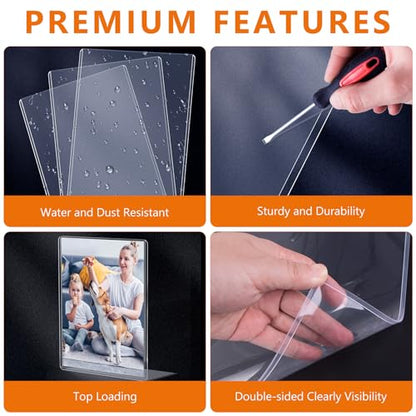 AKONEGE 6PCS 6" x 9" Rigid Print Protectors Clear Hard Plastic Large Card Sleeves for Jumbo Card, Top Loading Rigid Card Sheet Protectors for Postcards, Photos, Trading & Sports Cards - size: 6" x 9"