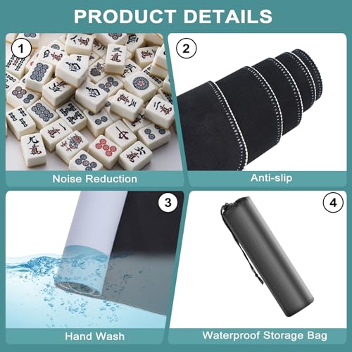 32.5 Inch Mahjong Mat for Table, 3MM Non-Slip & Noise Reduction Gaming Mat with Drawstring Bag, Perfect for Poker, Board Games, Card Games, Tile Games, and Dominoes (Dark Cyan-Pale Blue) - color: Dark Cyan-pale Blue
