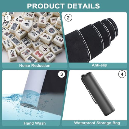 32.5 Inch Mahjong Mat for Table, 3MM Non-Slip & Noise Reduction Gaming Mat with Drawstring Bag, Perfect for Poker, Board Games, Card Games, Tile Games, and Dominoes (Dark Cyan-Pale Blue) - color: Dark Cyan-pale Blue