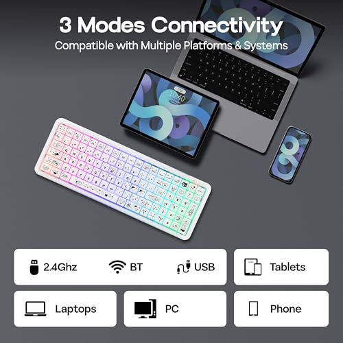 MechLands X Maorbeng X100 PRO Membrane Gaming Keyboard with Number Pad, RGB Backlits, Wireless Computer Keyboard with 5000mAh Battery, BT/2.4G/USB-C Wired, 96% Layout for Windows/Mac/PC (White) - color: White