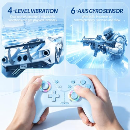 Switch Controller, Wireless Pro Controller for Nintendo Switch 2/Switch/Lite/OLED, Bluetooth controllers Compatible with iPhone/Mac/iPad/iOS/Android/Phone/PC/Steam and TV with Programming/RGB4/Vibration / 3 Turbo Modes/6-Axis/Motion (Blue) - color: Blue