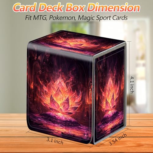 Card Deck Box, Card Storage Box Fits 100+ Single Sleeved Cards, Large Capacity PU Leather Card Storage Box with Strong Magnet for Magic Commander TCG/CCG, Magic Lotus - color: Magic Lotus
