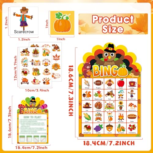 39 Pcs Thanksgiving Party Bingo Game for Adults Kids 24 Players Turkey Shaped Bingo Game Cards with Reward Stickers for Family Friends Students Large Group Activities Fall Autumn Festival Party Favors - style: Thanksgiving