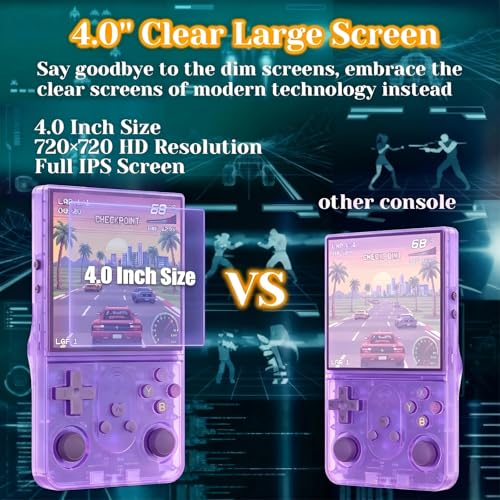 S600 Retro Handheld Game Console, 4.0 Inch IPS Display, 64GB Memory, Over 22,000 Classic Games, 4000mAh Battery - style: Purple 64G