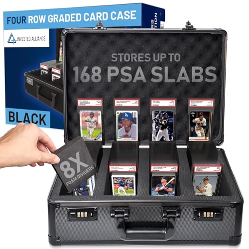 Premium 4 Row PSA Slab Case For Graded Cards | 168 Graded Card Case Storage Box For PSA, BGS, SGC & More. Sports, Baseball, Football, Trading, TCG Collector Slab Storage Box Top Loader Holder. - color: Black