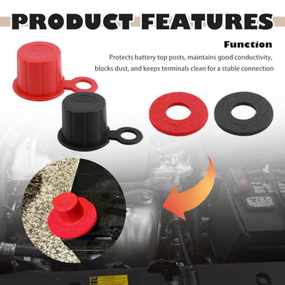 4PCS Car Battery Terminal Caps Kit,Positive/Negative Car Battery Terminal Cover Kit Includes 4PCS Felt Washer,Insulated Batteries Post Protective Cap Cars Accessories