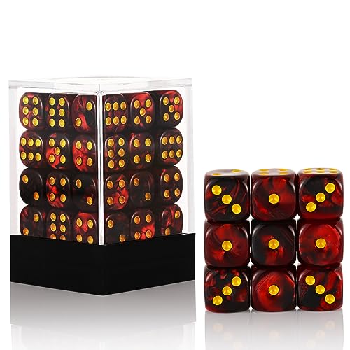 36 of Pack 12MM 6 Sided MINI Dice Set,Two Colours D6 Game Dice Set, 6 Sided Standard Dices for Yahtzee, Bunco or Teaching Math,with Portable Plastic Box(Dark Red+Black) - color: Dark Red Black Swirl