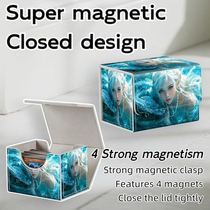 Trading Card Storage Box, Holds 100+ for MTG Cards, PU Leather with Magnetic Closure, Elven Maiden and Serpent in Water Durable Deck Box for Magic the Gathering, Trading Card Games - color: Elven Maiden and Serpent in Water