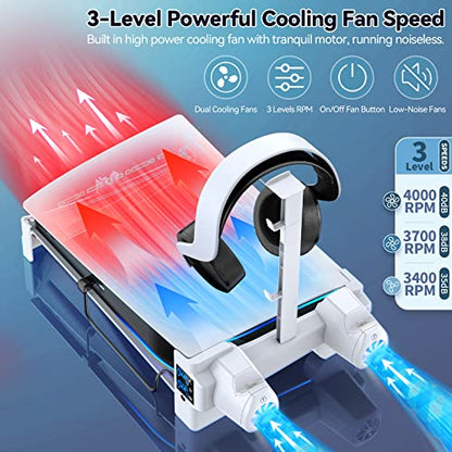Tokluck PS5 Horizontal Stand with 3-Level Cooling Fans for PlayStation 5 Console, PS5 Accessories Controller Charging Station for PS 5 Edge Controller, P5 Cooling Station (Not Fit PS 5 Slim/Pro)