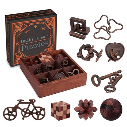 9 Pcs Brain Teaser Puzzles for Adults Teens - Brain Teaser Puzzles with Wooden Box 3D Puzzle Game Toys for Adults Teens - Unlock Interlocking Puzzle Adults Teens IQ Education Smart Toys - color: Style E