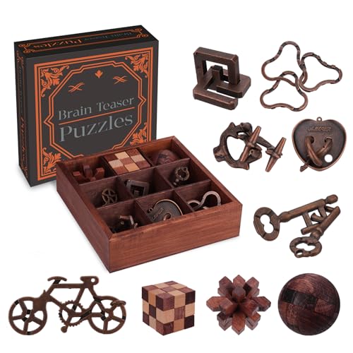 9 Pcs Brain Teaser Puzzles for Adults Teens - Brain Teaser Puzzles with Wooden Box 3D Puzzle Game Toys for Adults Teens - Unlock Interlocking Puzzle Adults Teens IQ Education Smart Toys - color: Style E