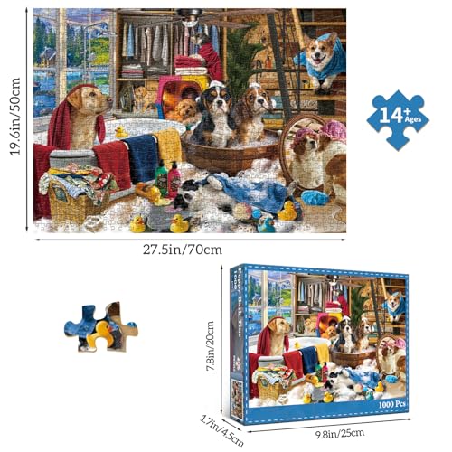 HUADADA-Puppy Bath Time-Jigsaw Puzzles for Adults 1000 Pieces, Interlock Perfectly No Dust, Impossible Difficult Hard Fun 1000 Piece Jigsaw Puzzles for Adults-1:1 Poster - color: Puppy Bath Time