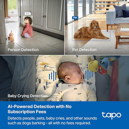Tapo 4K Indoor Pan/Tilt Wired Security Camera - Works as a Baby Monitor, Person/Pet Detection, Facial Recognition, 360° AI Motion Tracking, Subscription-Free Local Storage or Optional Cloud, C260 - style: 4K 8MP