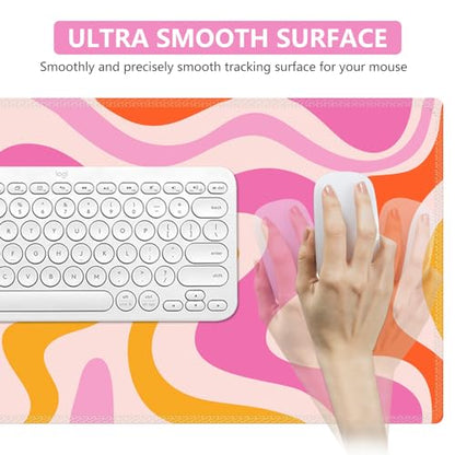 iCasso Large Mouse Pad (35.4x15.7 in), Keyboard Mouse Mat Desk Pad for Work | Desk Mat Gaming Mousepad with Stitched Edges, Game, Office, Home-Pink Topographic - color: Pink Topographic