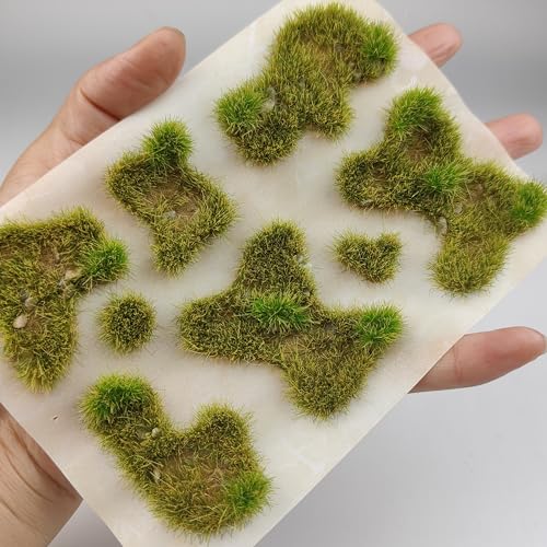 Static Grass Tufts Mat – 8 Peel-and-Play Pre-Cut Patches, Self-Adhesive Turf in Mixed Irregular Shapes for Diorama, Model Railway & Wargaming Terrain (1 Sheet) (Autumn Green) - color: Autumn Green