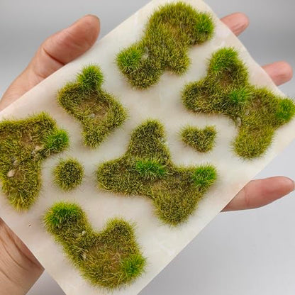 Static Grass Tufts Mat – 8 Peel-and-Play Pre-Cut Patches, Self-Adhesive Turf in Mixed Irregular Shapes for Diorama, Model Railway & Wargaming Terrain (1 Sheet) (Autumn Green) - color: Autumn Green