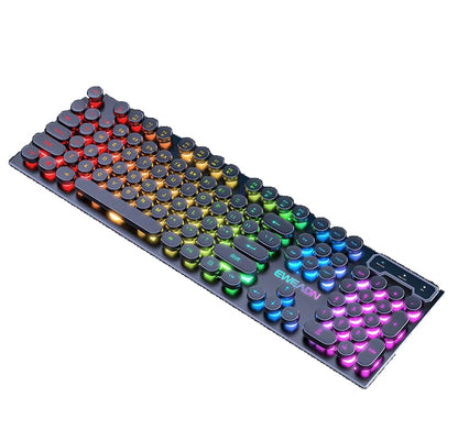 RGB Backlit Gaming Keyboard, USB Wired Mechanical Feel with Rainbow LED Lighting, Ergonomic Full-Size Multimedia PC Keyboard for Laptop Desktop, Office Typing and Casual Gaming