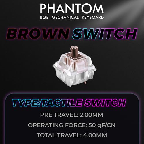 TECWARE Phantom 87 Key Wired TKL Mechanical Gaming Keyboard | Outemu Brown Linear Switch | 16.8M RGB LED | 18 Lighting Modes | N-Key Rollover | 1000Hz Polling | Software Customizable | PC & Mac - color: Brown Switch