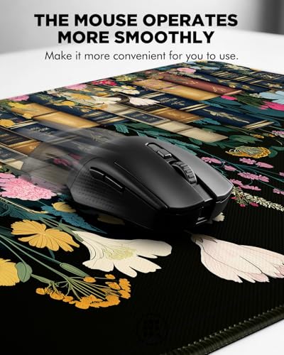 Mouse Pad, Desk Mat, 31.5x11.8in Large Mousepad, Books & Flowers | Desk Pad with Stitched Edge & Rubber Non-Slip Bottom, Gaming Mouse Pad, Extended Mousepad for Home, Office - color: Books & Flowers