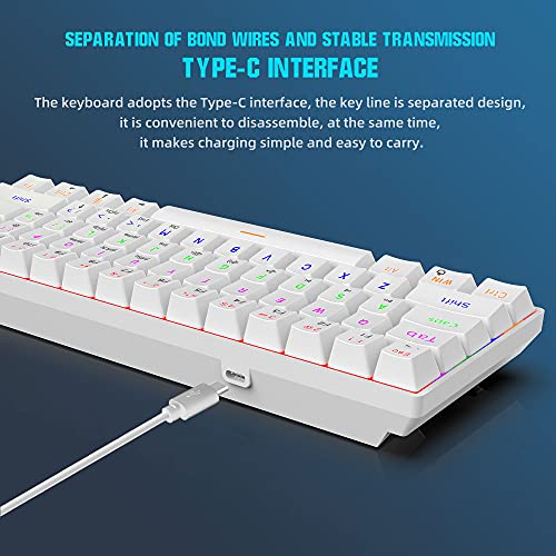 Snpurdiri Wired 60% Mechanical Gaming Keyboard, Blue Switch Anti-Ghosting 61 Key Keyboard with RGB Backlit and Double Foot, Ultra-Compact White - color: White/Blue Switch