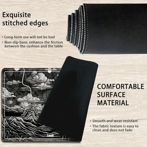 MTG Playmat with Zones, TCG Card Game Play Mat with Stitched Edges, Non-Slip Rubber Base Gaming Desk Mat, Smooth Surface 24 x 14 Inch, Black and White Landscape - color: Black and White Landscape, size: Zone 1
