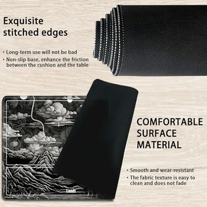 MTG Playmat with Zones, TCG Card Game Play Mat with Stitched Edges, Non-Slip Rubber Base Gaming Desk Mat, Smooth Surface 24 x 14 Inch, Black and White Landscape - color: Black and White Landscape, size: Zone 1