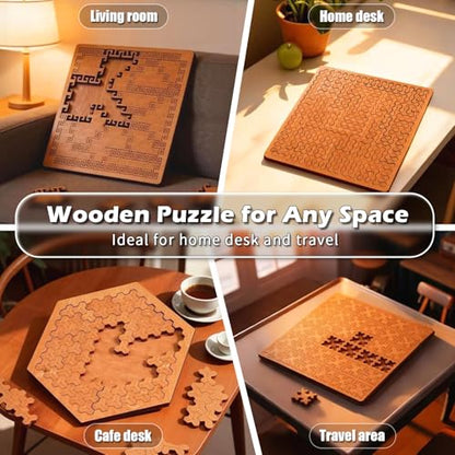 Fractal Tray Puzzle, Fractal Puzzles for Adults, Irregular Wooden Jigsaw, Mind Bending Hilbert Curve Puzzle, Challenging Portable Brain Training Game (HexWeave) - style: HexWeave