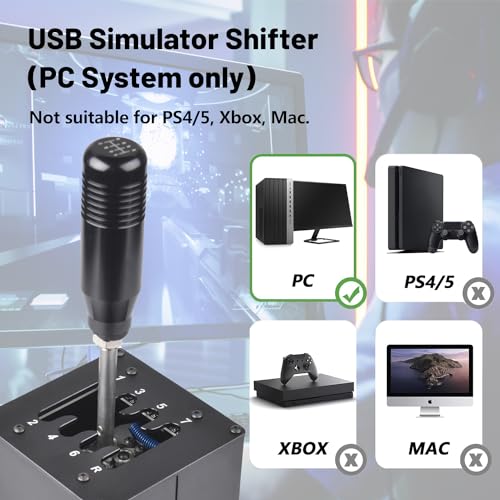 CNRAQR PC USB Simulator Shifter 7+R H Gear Shifter for LO GITECH G29/G27/G25/G920, T300RS/GT, Compatible with Gearshift PC Windows Steering Wheel for ATS ETS Dust WRC Sim Racing Game - color: 7R