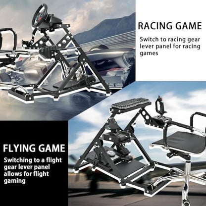 Minneer Flight racing simulator cockpit Foldable Steering Wheel Stand with Seat Fixing Slot, Fits for Logitech/Thrustmaster/Fanatec X56/X52/G29/G923/T248/T300/TSPC game wheel Excluding Wheel, Pedals
