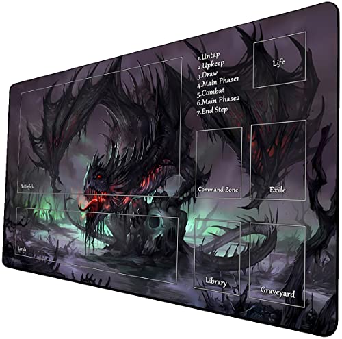MTG Playmat, Game Play Mat for MTG TCG 24 x 14 inches Trading Card Inked Game Playmats with Storage Bag Smooth Rubber Surface Battle - color: Zombie Dragon With Zones3