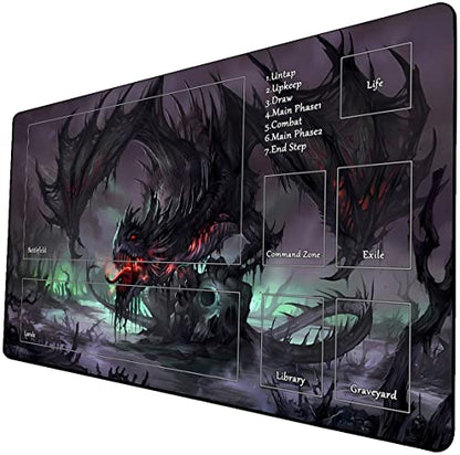 MTG Playmat, Game Play Mat for MTG TCG 24 x 14 inches Trading Card Inked Game Playmats with Storage Bag Smooth Rubber Surface Battle - color: Zombie Dragon With Zones3