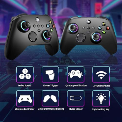 TECTINTER Wireless Controller for Xbox One Controller,2.4GHz Xbox O ne Controller Wireless with 8 Color RGB Light/Programmable/800mAh Battery,Compatible with Xbox One S/X,Xbox On e Series X/S - color: Dark Black