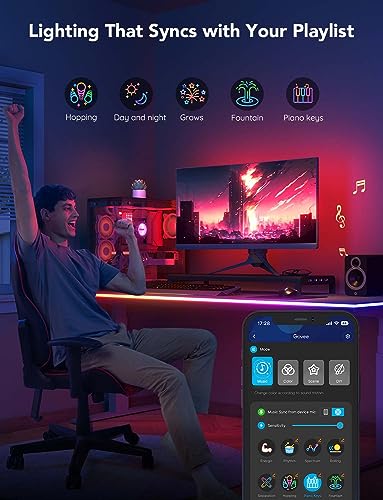 Govee RGBIC LED Neon Rope Lights, 10ft Gaming Lights for Gaming Desks | LED Strip Lights Syncing with Razer Chroma, Support Cutting, Smart App Control, Music Sync, Adapter (Only 2.4G Wi-Fi) - size: 10ft