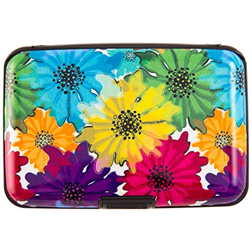 Credit Card Holder, Metal Card Wallet RFID Blocking Mini Slim Aluminum Business Hard Card Case for Women Men (Motley Floral) - color: Motley Floral