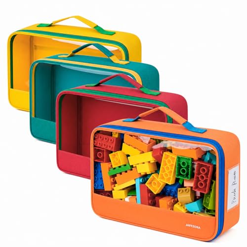 4 Pack Large Toy Storage Bags(12.6 * 3.9 * 8.6in), Magnetic Tiles Travel Organizer Case with Mesh Pocket Fits for Lego Bricks, Board Game, Puzzles, Toy Cars and Building Blocks - size: LARGE 4PCS