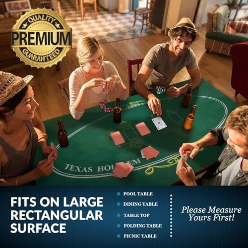 Poker Mat 36 x 72 inches with Storage Case, Double-Sided Blackjack Table Mat and Texas Hold'em, Casino Poker Felt Cover, Tabletop for Playing Cards and Home Game Nights
