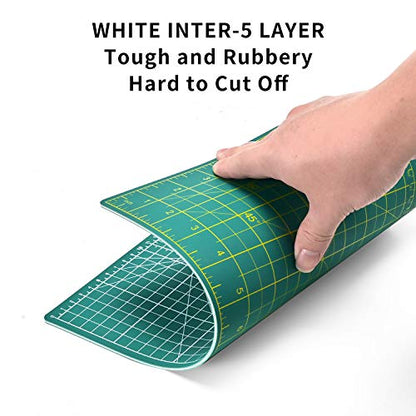 ArtAt Self Healing Cutting Mat: 9"x12" Non-Slip PVC Double Sided 5-Ply A4 Art Craft Rotating Mat, Rotary Cutting Mat for Quilting, Sewing Crafts Hobby Fabric Precision Scrapbooking Project Green - color: Green, size: 12"L x 9"W