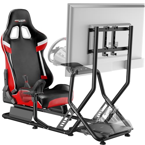 ARES WING Racing Simulator Cockpit with TV Mount, Sim Racing Wheel Stand | Formula and GT Sim Racing Cockpit Compatible with Logitech, Moza, Fanatec, Thrustmaster, Racing Games on PS5, PS4, Xbox, PC - color: Red, size: Cockpit (With TV Mount)