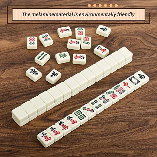 Chinese Creamy White 1.17 inches Compact Mahjong Set, Travel Small Size, 144 + 8 Blank Melamine Tiles, with Portable Travel Handbag Complete Mahjong Game Set - color: Creamy White