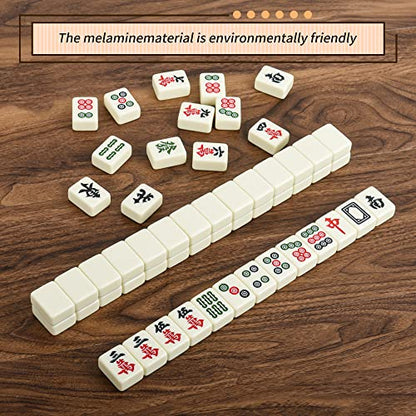 Chinese Creamy White 1.17 inches Compact Mahjong Set, Travel Small Size, 144 + 8 Blank Melamine Tiles, with Portable Travel Handbag Complete Mahjong Game Set - color: Creamy White