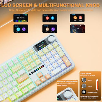 AULA F108 PRO - Wireless Mechanical Keyboard with Screen&Knob,Hot Swappable Gaming Keyboard with 8000mAh Battery,Pre-lubed Switches,RGB Backlit,PBT Keycaps Creamy Sounding Computer Keyboards,104 Keys - color: Mocha Mousse
