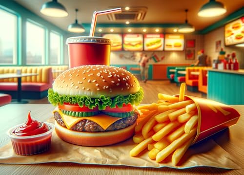 Jigsaw Puzzles for Adults 1000 Pieces, Hamburger with Poster Interlock Perfectly Letter on Back No Dust, Home Decor Birthday Party Toy for Men Women Elders Seniors (27.5"x19.6") - color: Hamburger