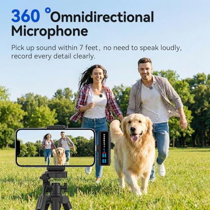 Wireless Lavalier Microphone for iPhone/Android/PC | 60H Battery, 48KHz 24Bit, Plug-Play Lightning/USB-C, 3 Recording Modes, AI Noise Cancellation - size: Mic 2 (2 TX + 1 RX + Charging Case)