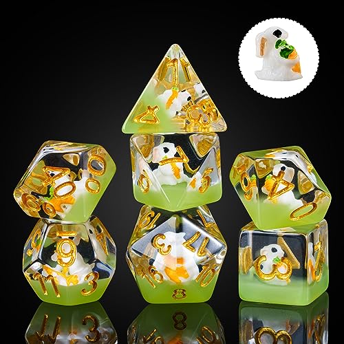 Cusdie 7-Die DND Dice, Polyhedral Dice Set Filled with Animal, for Role Playing Game D&D Dice (Rabbit) - color: Rabbit